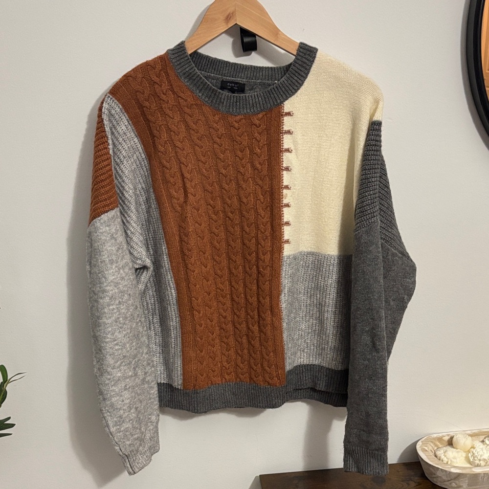 Debut Gray and Brown Knit Sweater